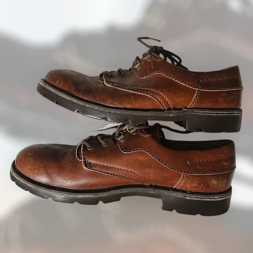VTG 80s 90s Clarks Men 10 (Fits‎ 11) Brown Leather Low Top Loafer Boots Portugal